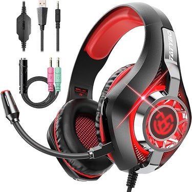 Tatybo Cascos Gaming, Auriculares Gaming con Graves Envolventes 3D, Micrófono Reducción De Ruido Y Almohadillas De Proteína, para Ps4 Ps5 Xbox PC Laptop